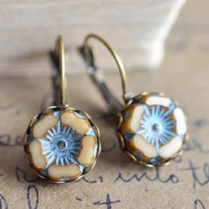 Aqua Blue Cream Neo Vintage Earrings
